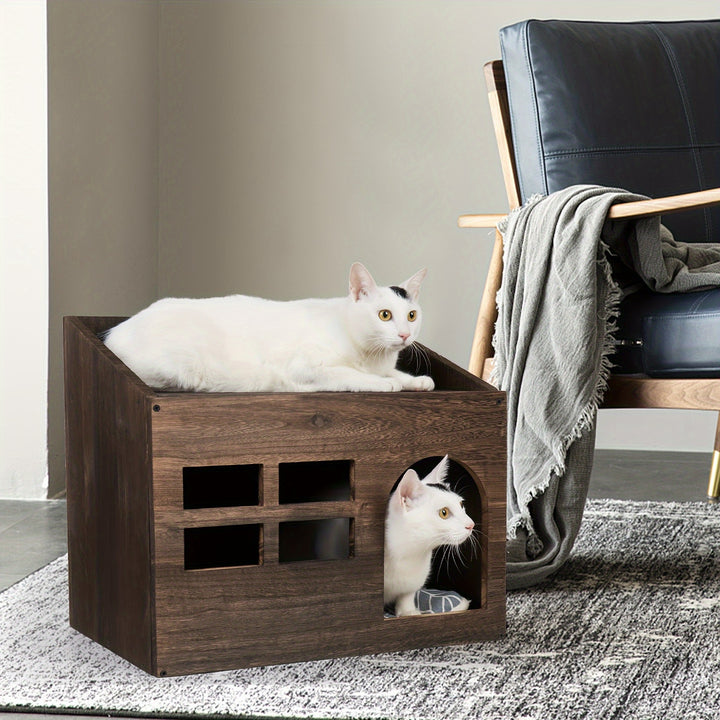 Durable Wooden Cat Cave | Retro bed and sandbox 🐾