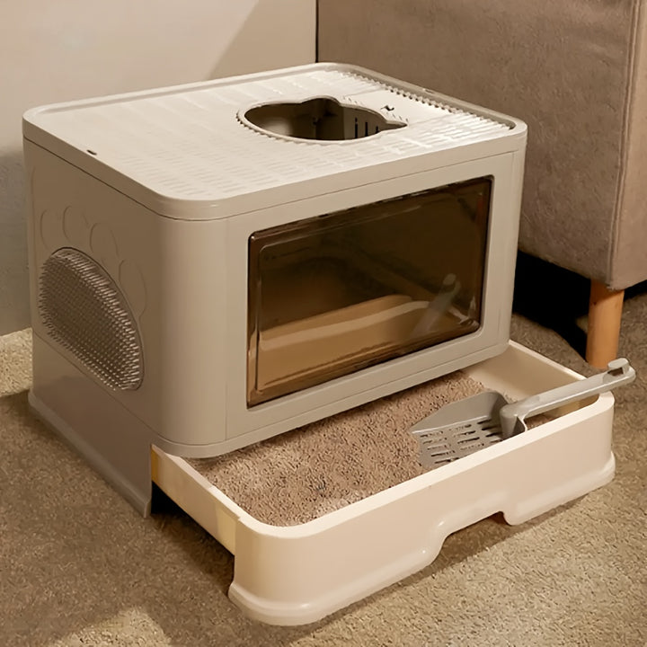 Closed cat litter box | removable drawer with massage