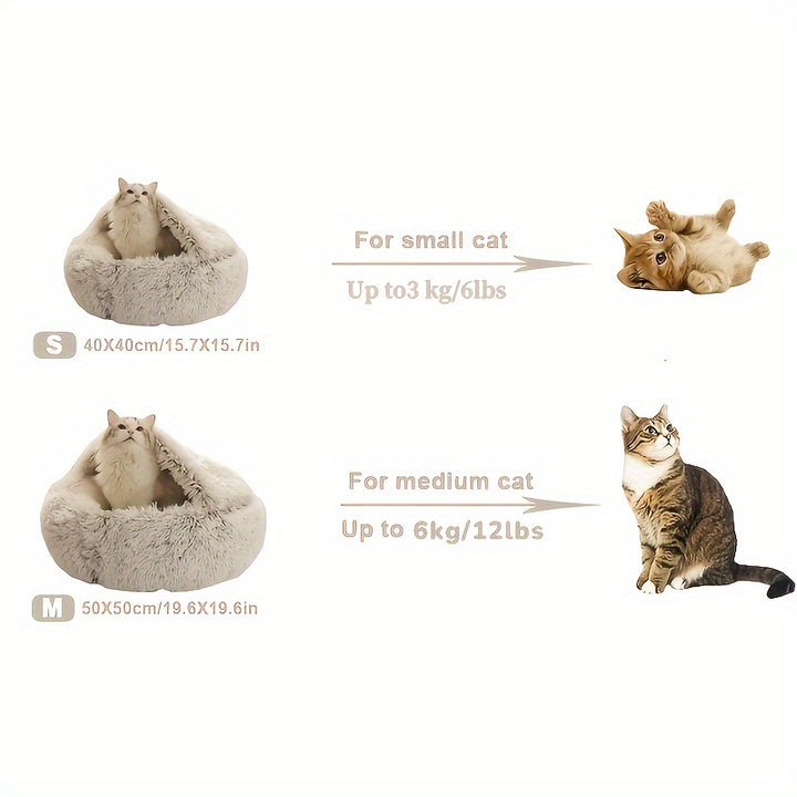 Round Hooded Pet Bed, Classic Style, Soft Polyester, Warm Fluffy Donut Cushion for Small Dogs & Cats, Cozy Indoor Pet Lounger