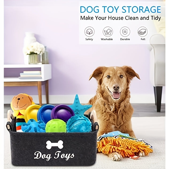 A Felt Pet Toy Box, a Dog Toy Container, a Storage Basket Organizer for Tidying Up Pet Toys, Blankets, Leashes, And Food, Without Battery