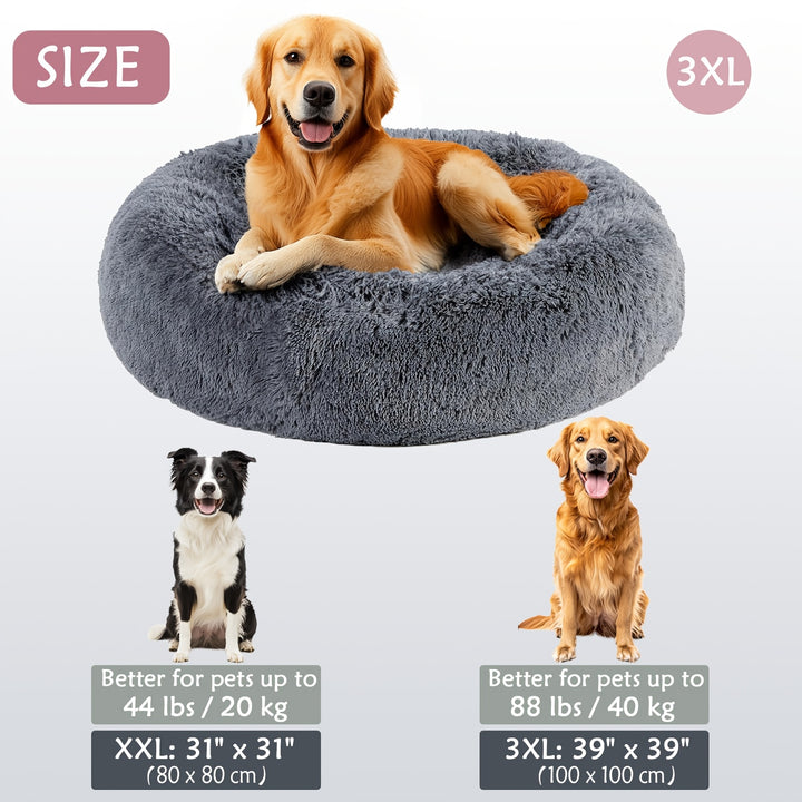 Calming Dog & Cat Bed, Donut Cuddler Warming Cozy Soft Round Bed, Fluffy Faux Fur Plush Cushion Bed For Small Medium And Large Dogs And Cats (40.64cm/50.8cm/60.96cm/71.12cm/78.74cm/99.06cm) Christmas Gift