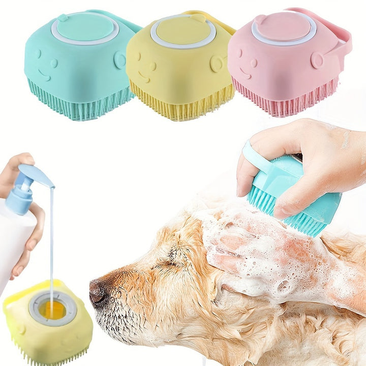 Silicone Pet Shampoo Brush with Built-In Dispenser - Gentle Massage Bath Comb for Dogs & Cats, No Batteries Required