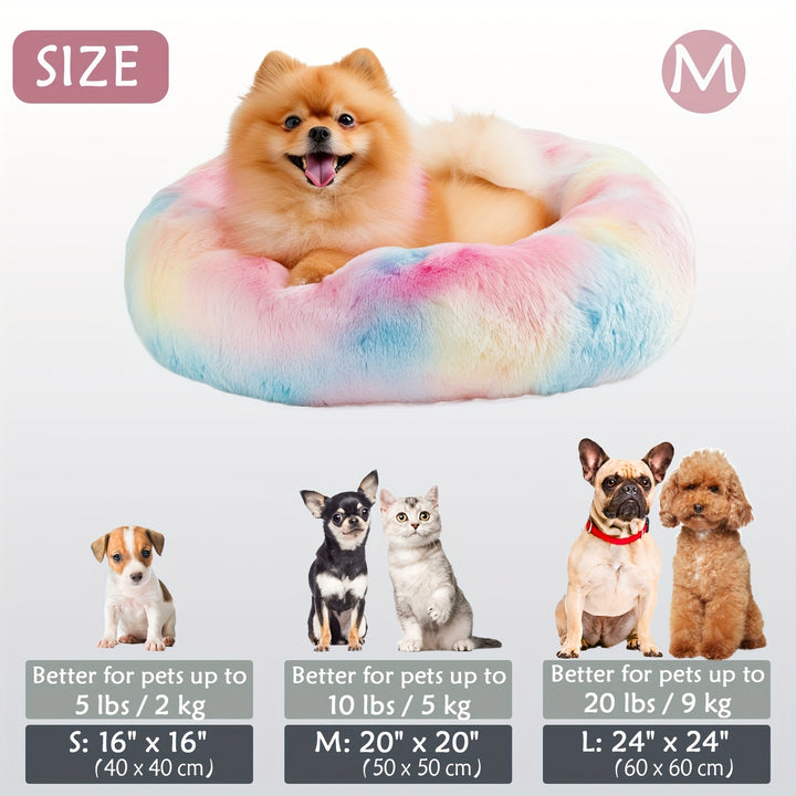 Calming Dog & Cat Bed, Donut Cuddler Warming Cozy Soft Round Bed, Fluffy Faux Fur Plush Cushion Bed For Small Medium And Large Dogs And Cats (40.64cm/50.8cm/60.96cm/71.12cm/78.74cm/99.06cm) Christmas Gift