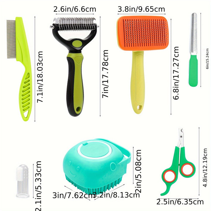 8-Piece Self-Cleaning Dog Grooming Kit for Pet