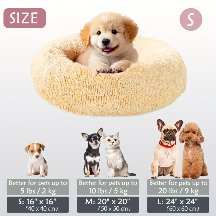 Calming Dog & Cat Bed, Donut Cuddler Warming Cozy Soft Round Bed, Fluffy Faux Fur Plush Cushion Bed For Small Medium And Large Dogs And Cats (40.64cm/50.8cm/60.96cm/71.12cm/78.74cm/99.06cm) Christmas Gift