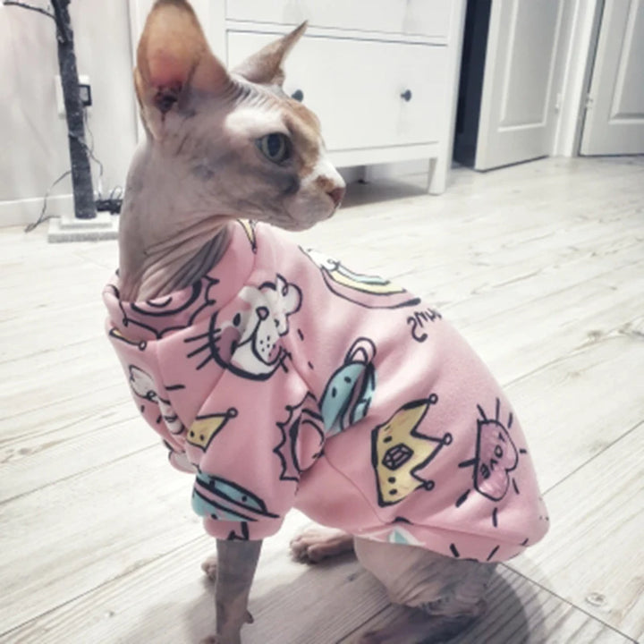 Cute Print Cat Clothes Suit Spring Autumn Warm Fleece Pet Cat Pullover for Cats Kedi Soft Kitten Sweater Sphynx Clothing Outfits