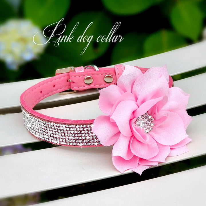 Bling Rhinestone Dog Collar Glitter Rhinestone Puppy Cat Collars With Flower Fashion Crystal Dogs Cats Necklace For Chihuahua