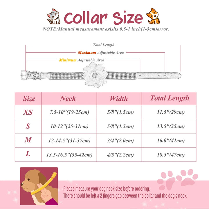 Bling Rhinestone Dog Collar Glitter Rhinestone Puppy Cat Collars With Flower Fashion Crystal Dogs Cats Necklace For Chihuahua