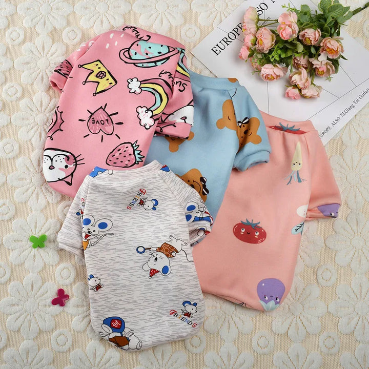 Cute Print Cat Clothes Suit Spring Autumn Warm Fleece Pet Cat Pullover for Cats Kedi Soft Kitten Sweater Sphynx Clothing Outfits