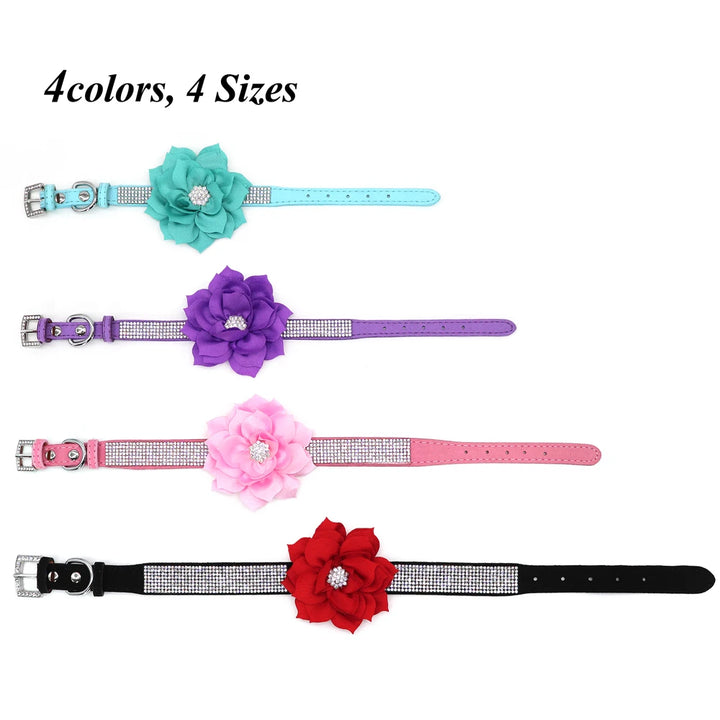 Bling Rhinestone Dog Collar Glitter Rhinestone Puppy Cat Collars With Flower Fashion Crystal Dogs Cats Necklace For Chihuahua