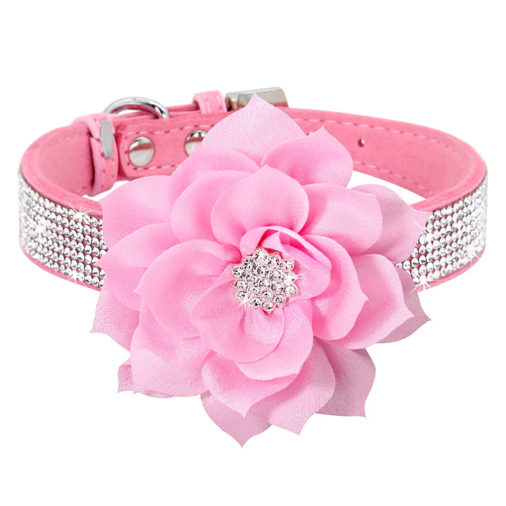 Bling Rhinestone Dog Collar Glitter Rhinestone Puppy Cat Collars With Flower Fashion Crystal Dogs Cats Necklace For Chihuahua