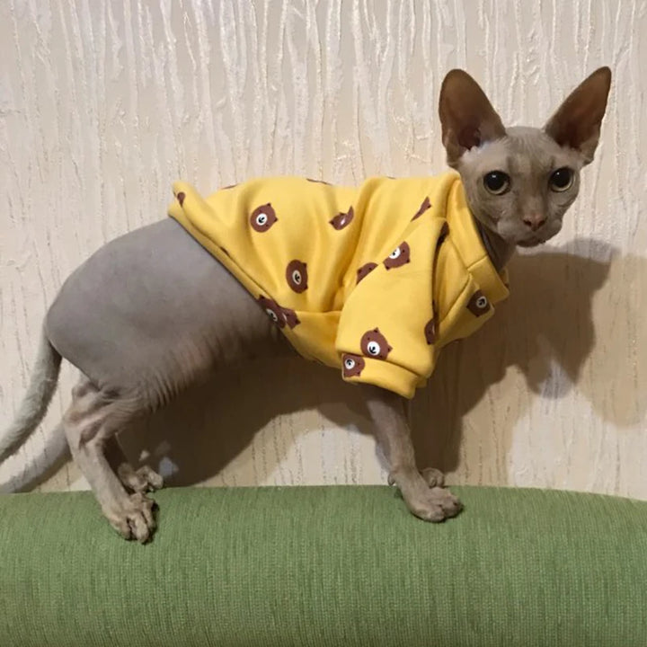 Cute Print Cat Clothes Suit Spring Autumn Warm Fleece Pet Cat Pullover for Cats Kedi Soft Kitten Sweater Sphynx Clothing Outfits