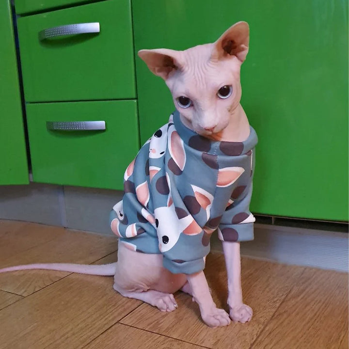 Cute Print Cat Clothes Suit Spring Autumn Warm Fleece Pet Cat Pullover for Cats Kedi Soft Kitten Sweater Sphynx Clothing Outfits