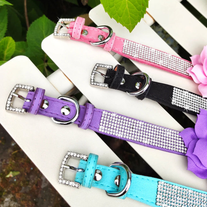 Bling Rhinestone Dog Collar Glitter Rhinestone Puppy Cat Collars With Flower Fashion Crystal Dogs Cats Necklace For Chihuahua