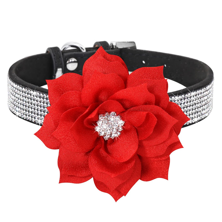 Bling Rhinestone Dog Collar Glitter Rhinestone Puppy Cat Collars With Flower Fashion Crystal Dogs Cats Necklace For Chihuahua