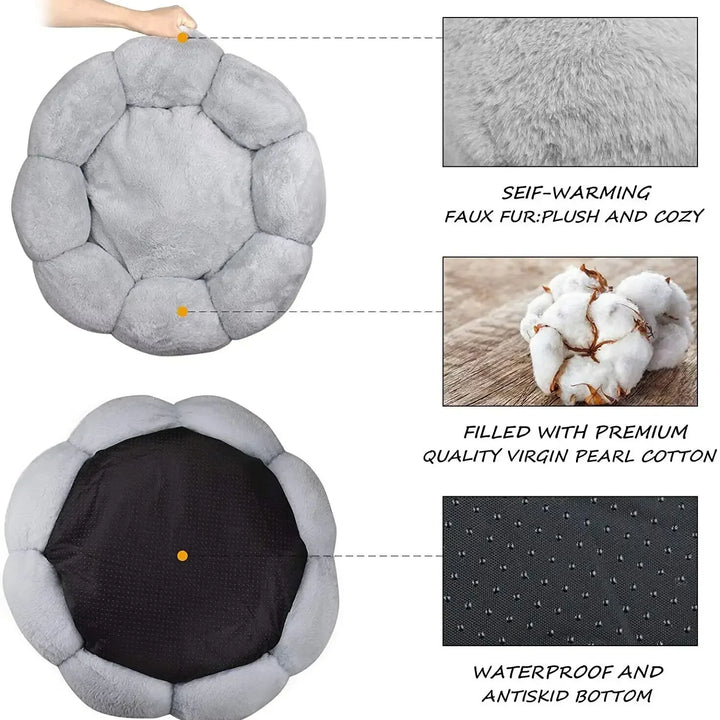 Plush Pet Bed – Winter Warm Calming Round Cat & Dog Bed