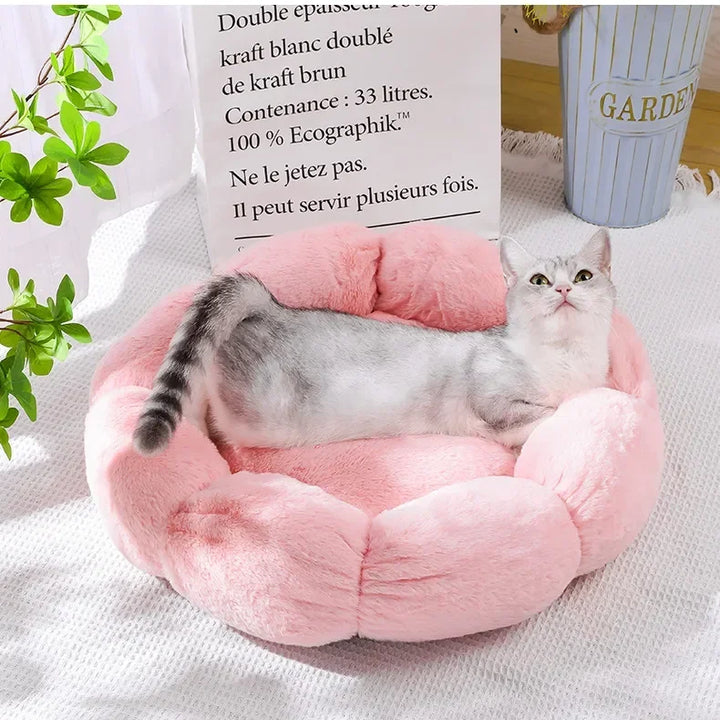 Plush Pet Bed – Winter Warm Calming Round Cat & Dog Bed