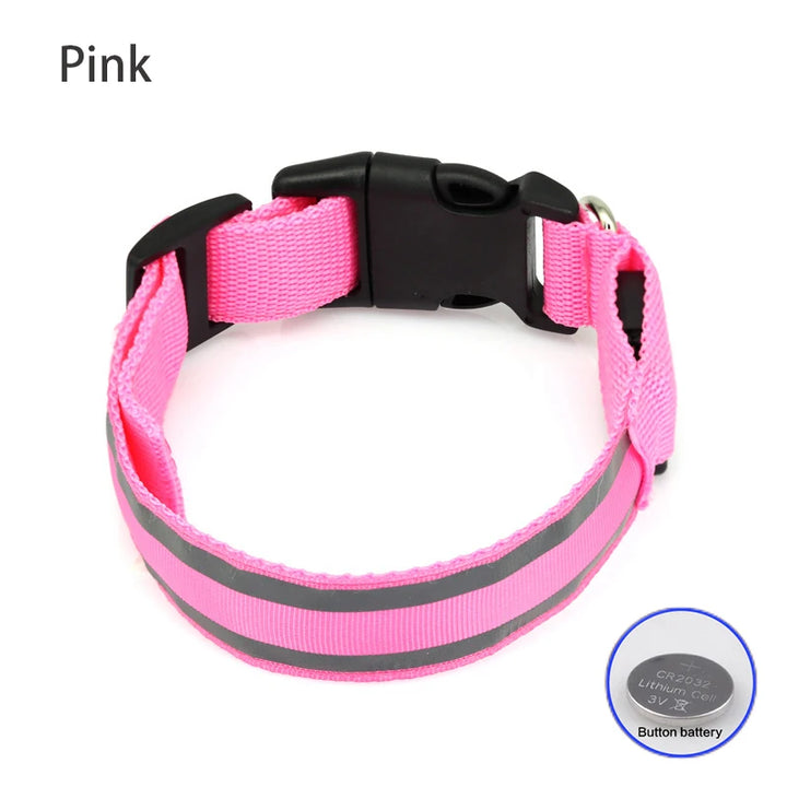 USB Rechargeable/Button Battery Dog Collar Light Luminous Flashing Glowing Nylon Reflective LED Dog Collar Night Safety For Cats