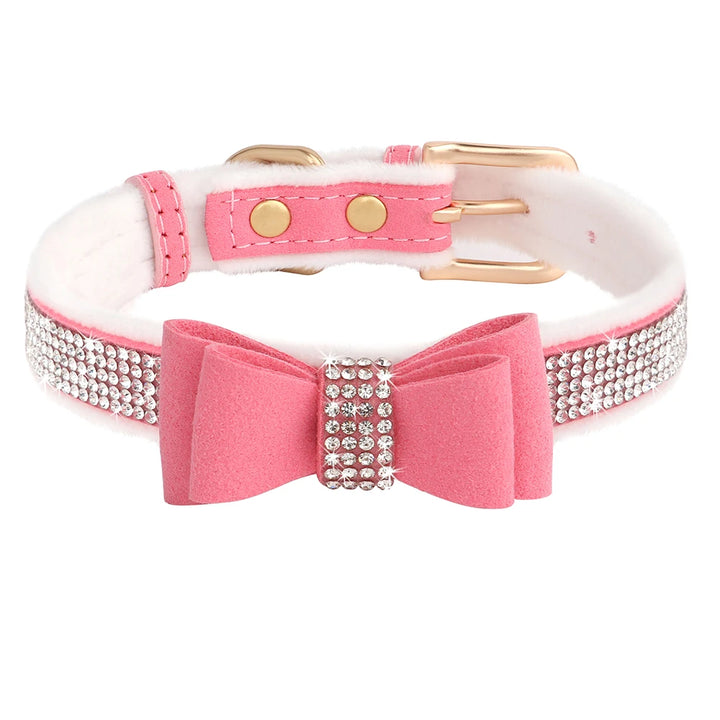 Cute Bowknot Dog Collar Bling Rhinestone Small Dogs Cat Collars Soft Velvet Pet Puppy Necklace Warm Glitter For Dogs Chihuahua