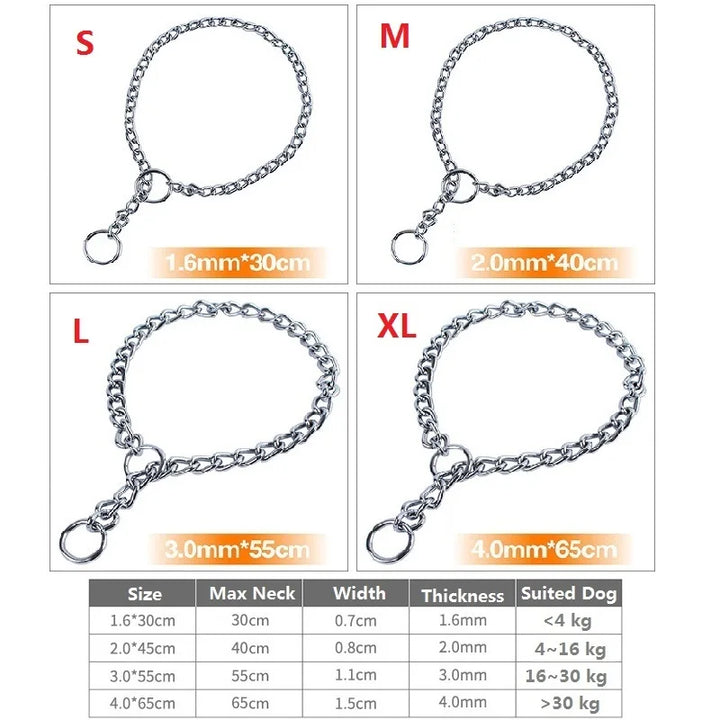 4 Sizes Adjustable Stainless Steel Chain Collar for Dogs