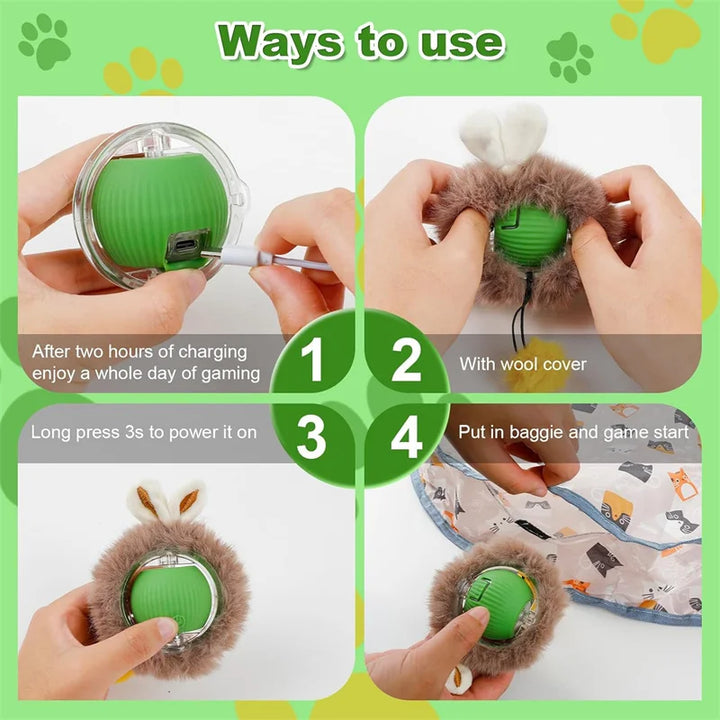 Interactive Cat Toy, Automatic Rolling Ball Cat USB Rechargeable, Antistress Indoor Toys for Cats, Electric Cat Ball Toy