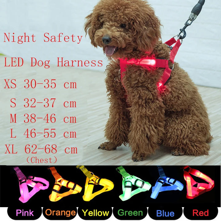 Adjustable LED Dog Harness No Pull Small Medium Glowing Nylon Breast-Band Night Safety Arnes Perro Dropship Pets Dog Accessories