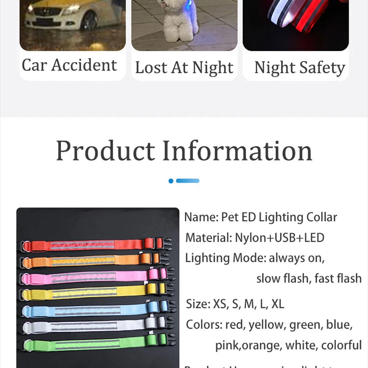 USB Rechargeable/Button Battery Dog Collar Light Luminous Flashing Glowing Nylon Reflective LED Dog Collar Night Safety For Cats