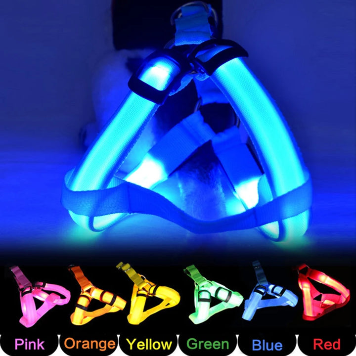 Fashion LED Electronic Pet Harness Nylon Dog Accessories Flashing Light Pet Leash Rope Belt Dog Glowing Vest Pet Supplies