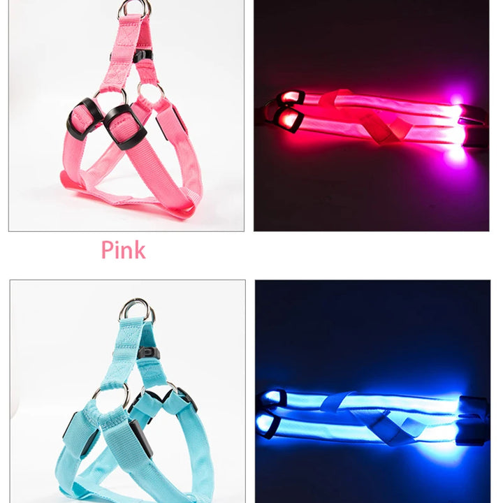 Adjustable LED Dog Harness No Pull Small Medium Glowing Nylon Breast-Band Night Safety Arnes Perro Dropship Pets Dog Accessories