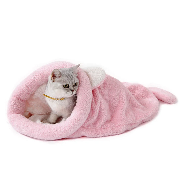 Warm Coral Fleece Cat Sleeping Bag Bed for Kittens