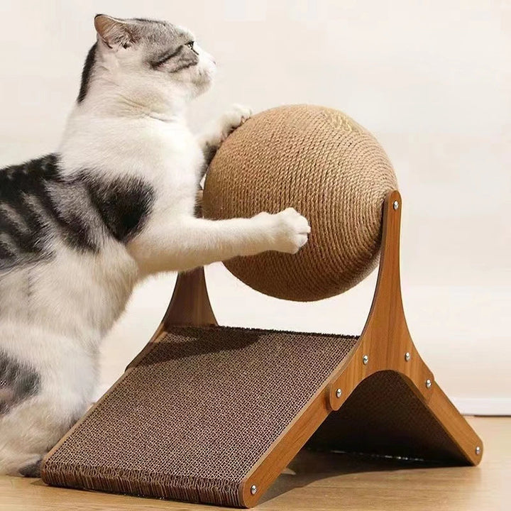 Cat Grabbing Board Wood Cats Climbing Frame Vertical Scratch Resistant Cat Toy Rotating Sisal Rope Cats Grabbing Ball Cat Tower