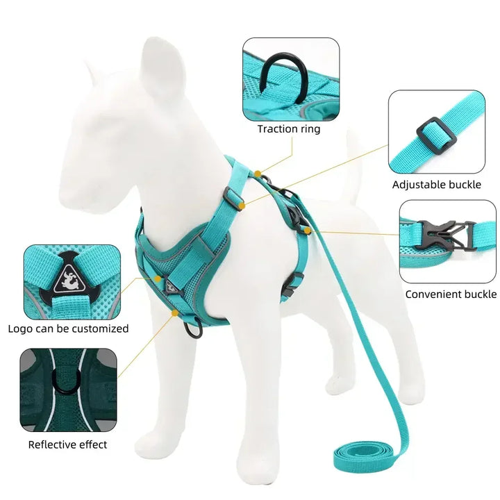 No Pull Dog Harness and Leash Set Adjustable Pet Harness Vest For Small Dogs Cats Reflective Mesh Dog Chest Strap French Bulldog