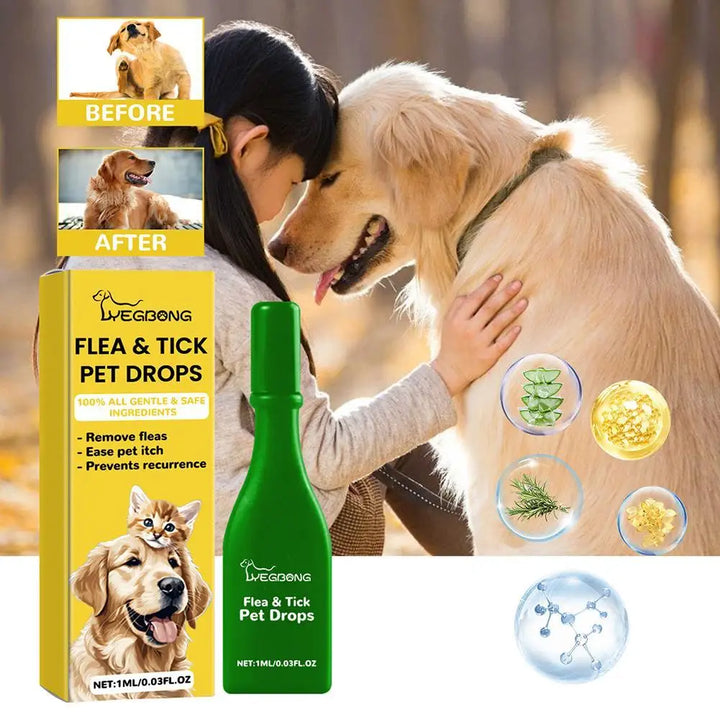 Anti-flea and tick treatment drops for dogs and cats