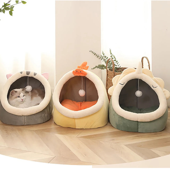 Cozy Cartoon Cat Bed - Foldable and Washable