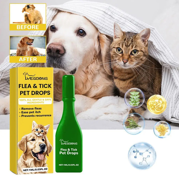 Anti-flea and tick treatment drops for dogs and cats