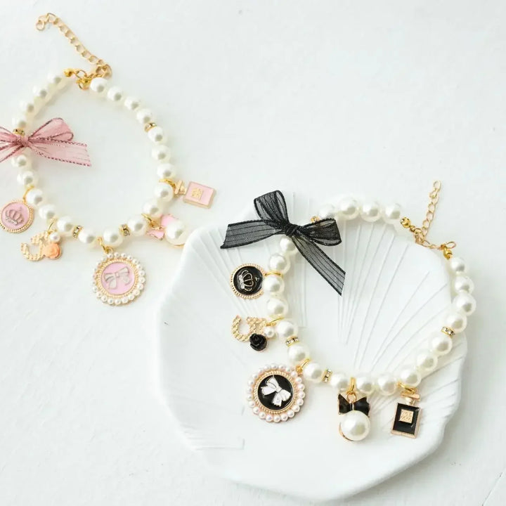 Pet Bow Pearl Collar Cat Jewelry Pendant Princess Necklace Dog Sweet Decorations Puppy Rhinestone Collar Chihuahua Accesorios