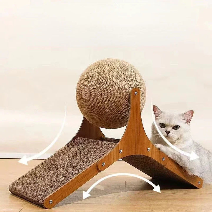 Cat Grabbing Board Wood Cats Climbing Frame Vertical Scratch Resistant Cat Toy Rotating Sisal Rope Cats Grabbing Ball Cat Tower