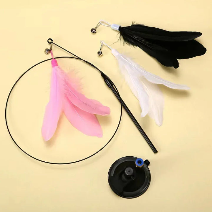 Cats Toys Feathers Wand Interactive Toy Kitten Toys with Super Suction Cup Detachable Feather Replacements Cat Accesorios