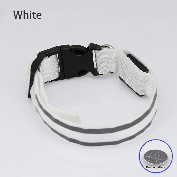 USB Rechargeable/Button Battery Dog Collar Light Luminous Flashing Glowing Nylon Reflective LED Dog Collar Night Safety For Cats