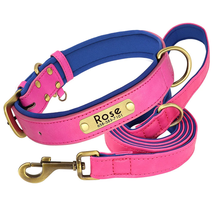 Personalized Leather Dog Leash Set with ID Tag