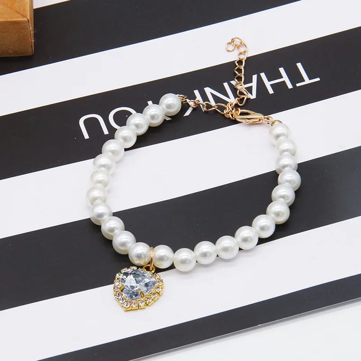 Cute Fashion Pet Supplies Cat Accessories Necklace Pearl Crystal Pet Collar Pearl Beaded Solid Crystal Pendant Pet Products