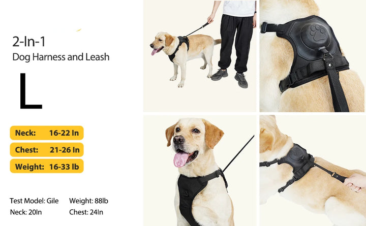 ATUBAN 2-in-1 Dog Harness,No Pull Pet Harness with Self-shrinking Leash,Auto Lock Function to Stop Dog Suddenly Running,Training