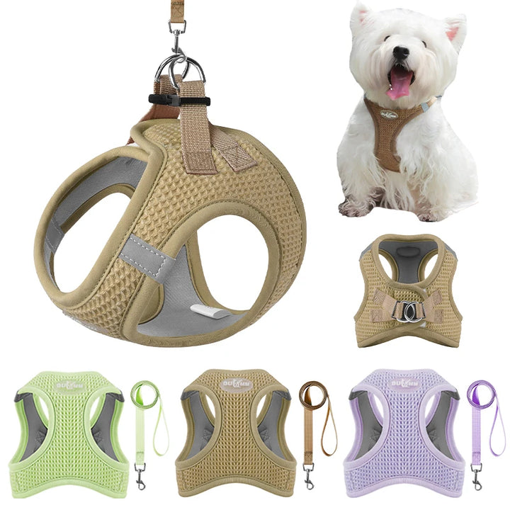 Dog Cat Collar with Leash, Breathable Waffle Pet Vest