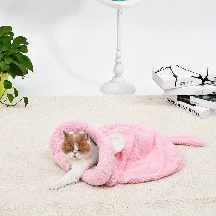 Warm Coral Fleece Cat Sleeping Bag Bed for Kittens