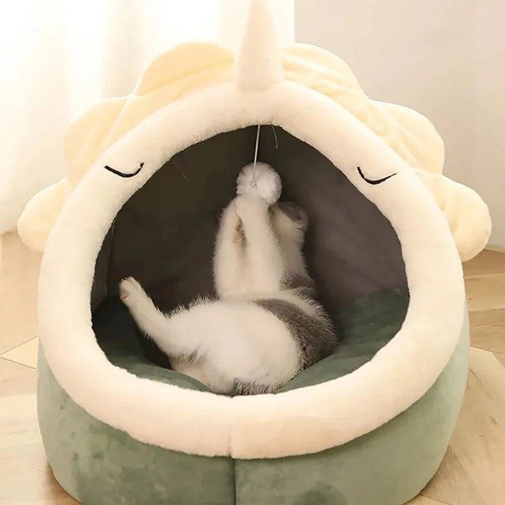 Cozy Cartoon Cat Bed - Foldable and Washable