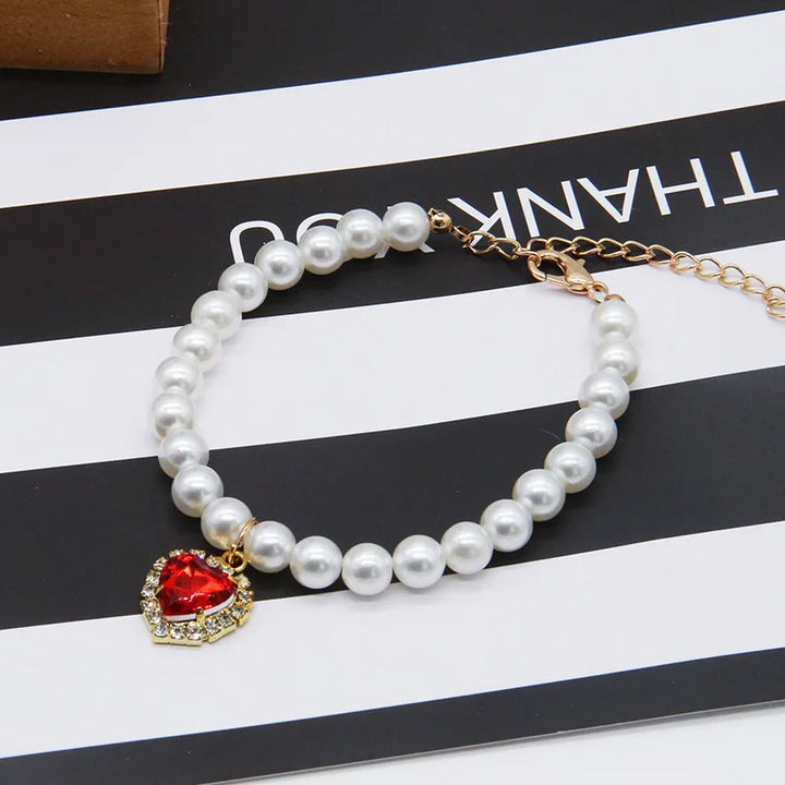 Cute Fashion Pet Supplies Cat Accessories Necklace Pearl Crystal Pet Collar Pearl Beaded Solid Crystal Pendant Pet Products