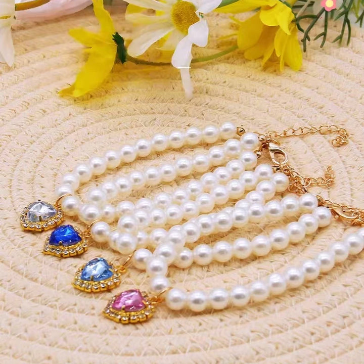 Cute Fashion Pet Supplies Cat Accessories Necklace Pearl Crystal Pet Collar Pearl Beaded Solid Crystal Pendant Pet Products