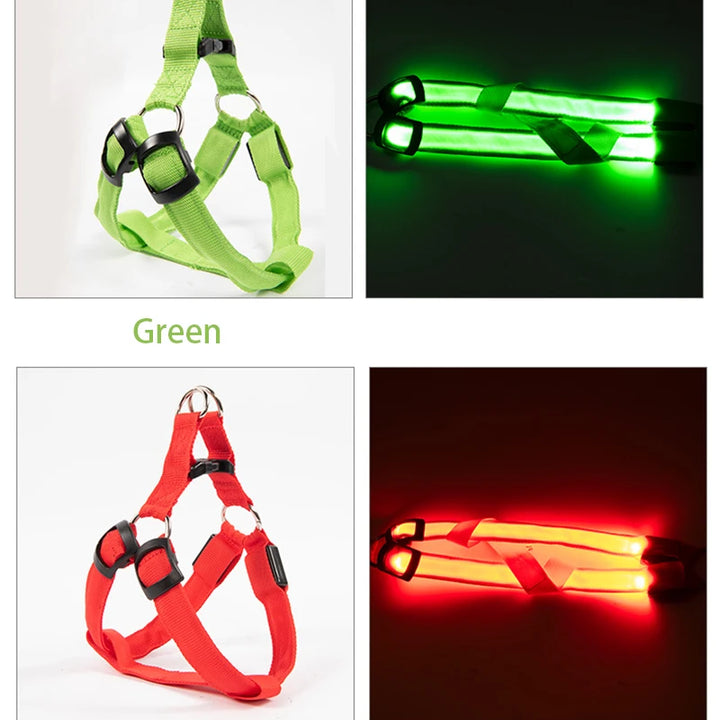 Adjustable LED Dog Harness No Pull Small Medium Glowing Nylon Breast-Band Night Safety Arnes Perro Dropship Pets Dog Accessories