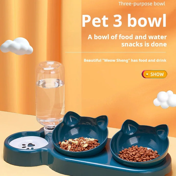 Pet Bowls with Water Feeder, 3 in 1 Ear Designer