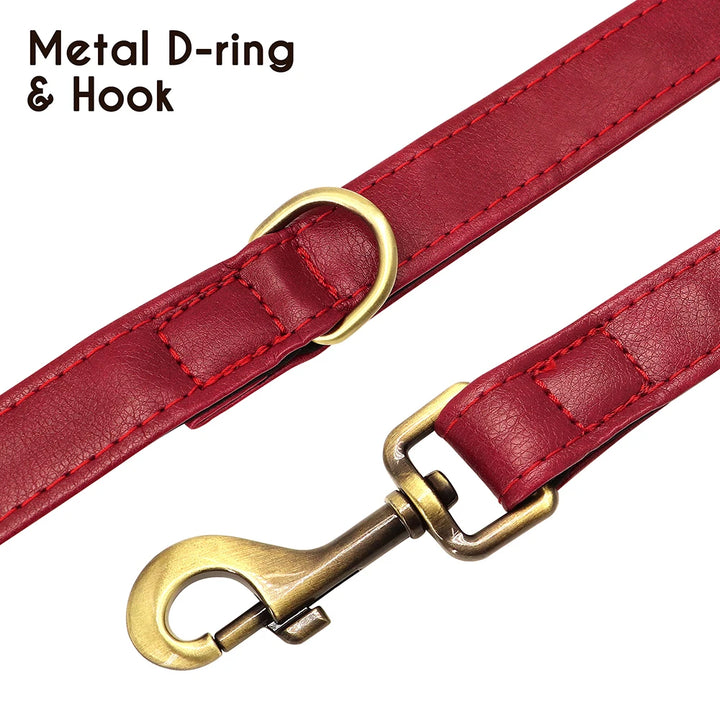 Personalized Leather Dog Leash Set with ID Tag